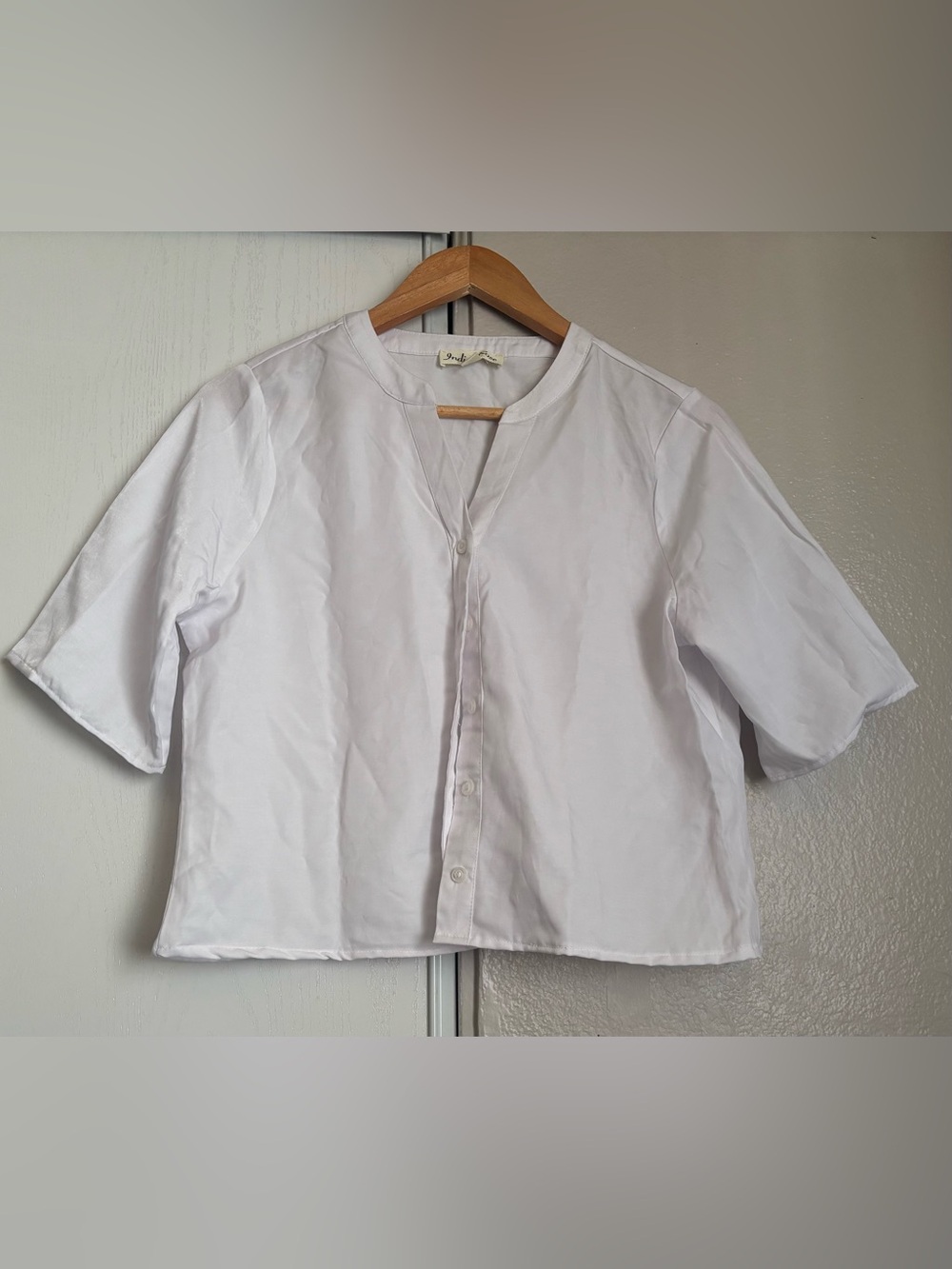 White Short-Sleeve Button Front Top